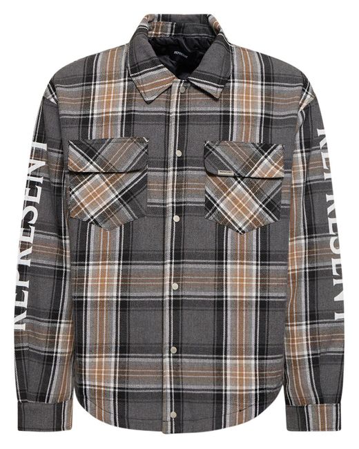 Represent Black Checked Quilted Flannel Shirt for men