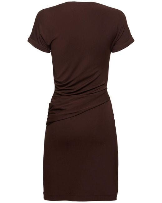 Ferragamo Brown Draped Viscose Blend Jersey Mini Dress