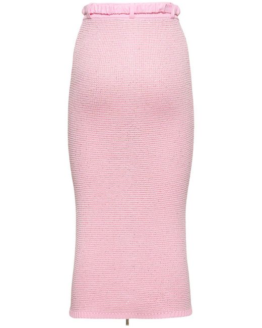 Alessandra Rich Pink Sequined Cotton Blend Knit Midi Skirt