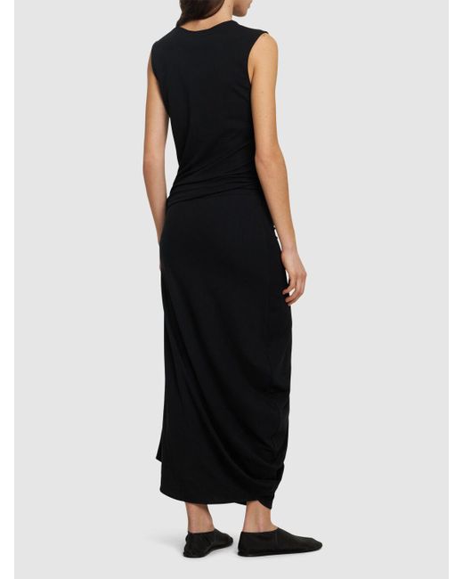 Lemaire Black Fitted Twisted Cotton Midi Dress
