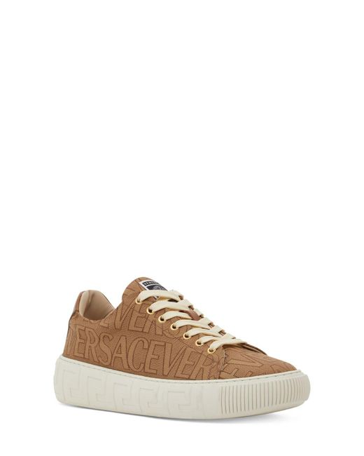 Versace Brown Fabric & Leather Sneakers for men