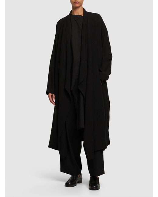Yohji Yamamoto Black Langer Mantel Mit Schalkragen