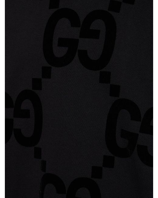 メンズ Gucci GG フロック プリント コットンフリース スウェットシャツ, ブラック, ウェア Black