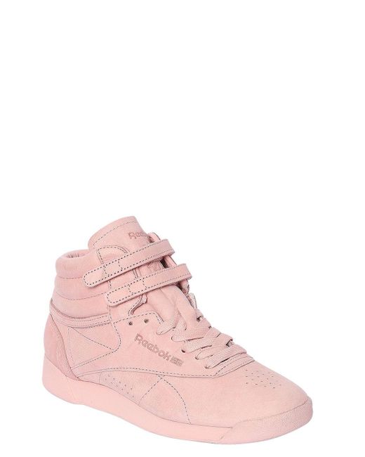 Reebok Freestyle Nubuck High Top Sneakers in Pink - Lyst
