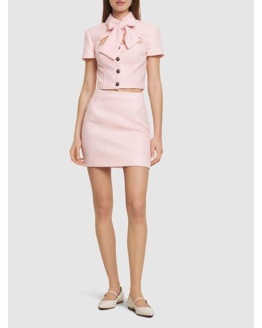 Crop top in tweed con paillettes e fiocco di Alessandra Rich in Pink