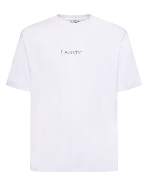 Lanvin White Logo Embroidery Oversized Cotton T-shirt for men