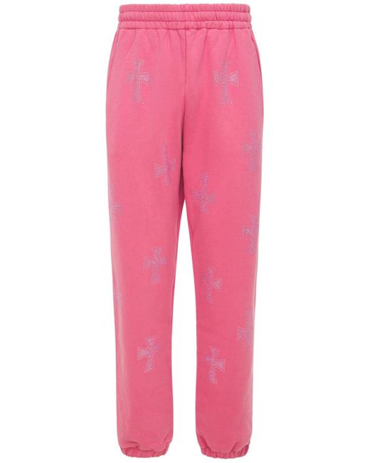 Unknown Crystal Cross Cotton Sweatpants in Pink for Men | Lyst 