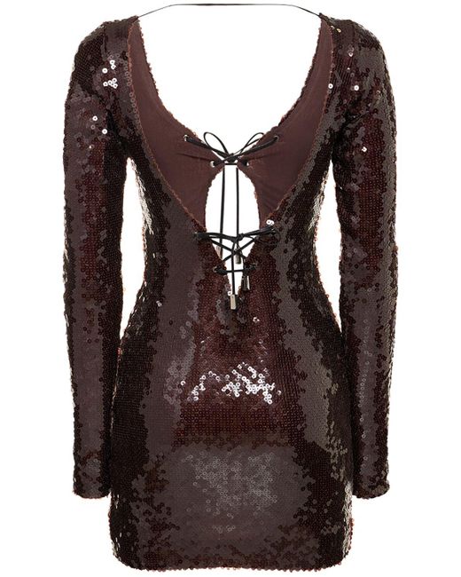 16Arlington Brown Solarium Sequined Lace-Up Dress