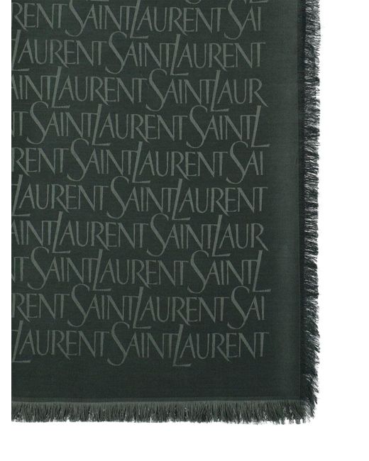 Saint Laurent Green Light Silk & Wool Jacquard Scarf