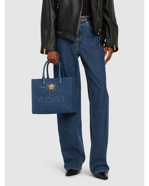 Versace Blue Small Denim Tote Bag