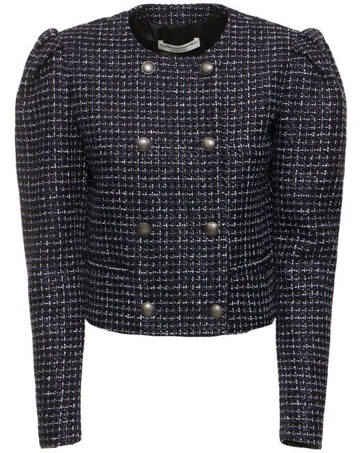 Alessandra Rich Blue Sequined Tweed Double Breasted Jacket