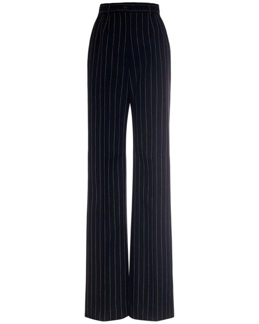 Pantaloni svasati gessati in lana di Dolce & Gabbana in Blue