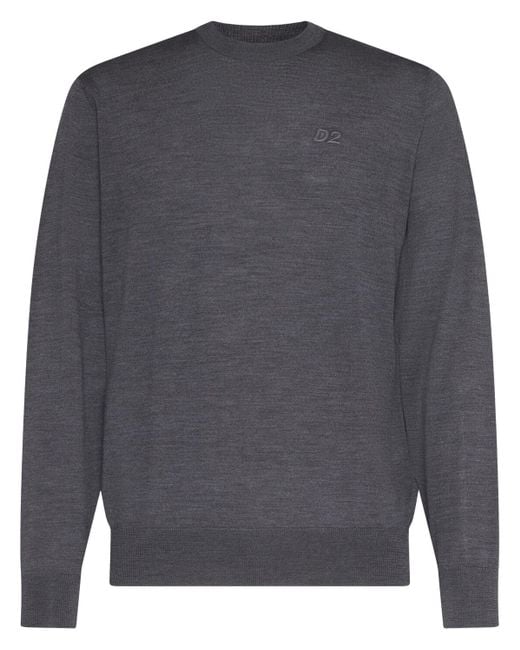 DSquared² Gray Monogram Wool Crewneck Sweater for men