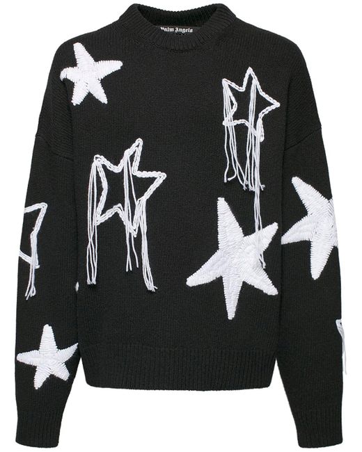 Palm Angels Black Night Sky Intarsia Knit Wool Sweater for men
