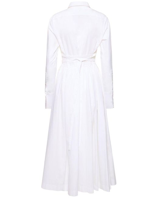 Patou White Poplin Pleated Shirt Midi Dress W/ Lace