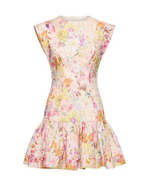 Zimmermann Pink Harmony Ruffled Linen Mini Dress