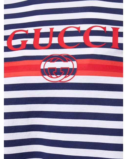 Gucci Blue T-shirt Aus Baumwolljersey Mit -druck