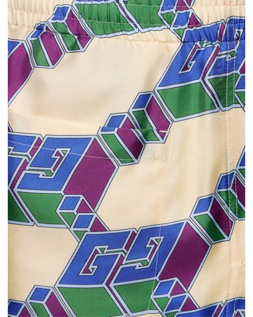 Gucci Blue 3d Gg-print Silk Shorts for men