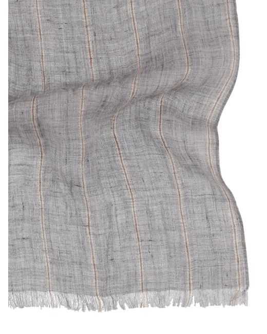 Brunello Cucinelli Gray Striped Linen Scarf