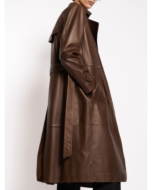 Saint Laurent Brown Double-breasted Leather Trench Coat for men