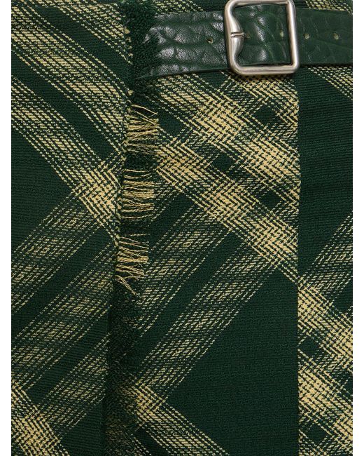 Burberry Green Check Knit Long Wrap Kilt Skirt