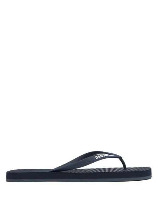 DSquared² Blue Logo Rubber Flip Flops for men