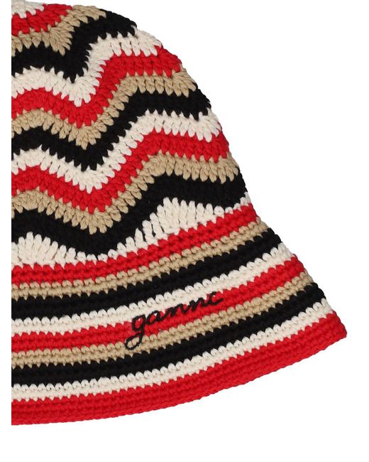 Cappello bucket in cotone organico crochet di Ganni in Red