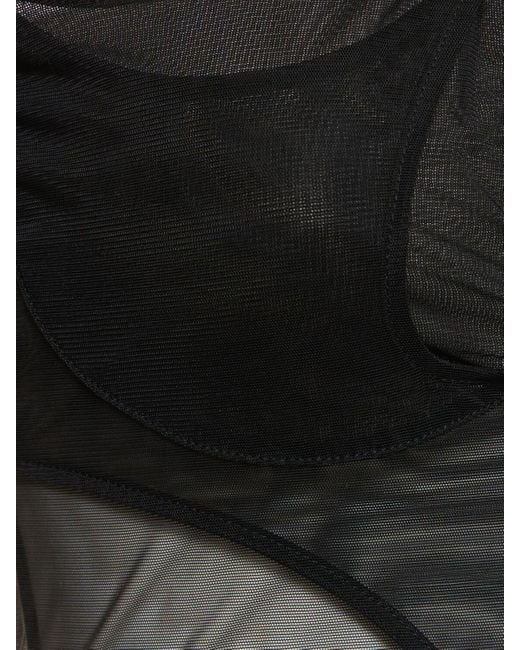 Mugler Black Stretch Tulle Cross Collar Bodysuit