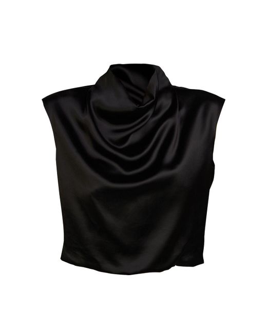 Blusa in raso di viscosa / collo di Saint Laurent in Black