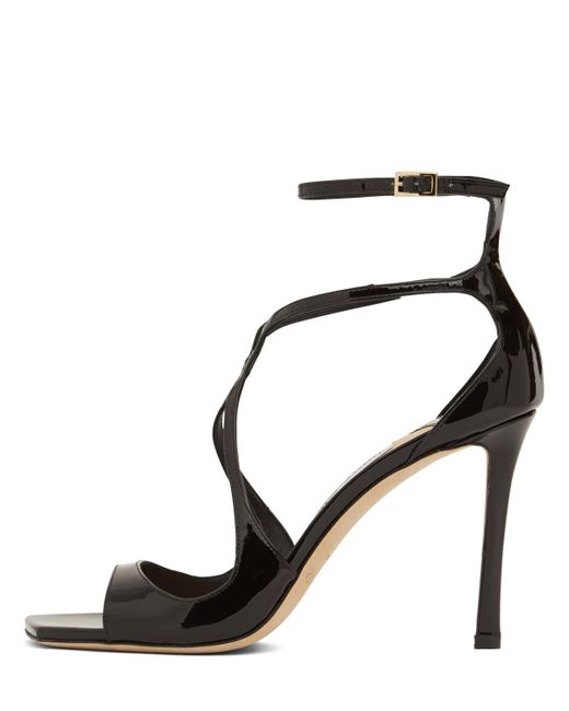 Jimmy Choo 95mm Azia Patent Leather Sandals in Black | Lyst UK