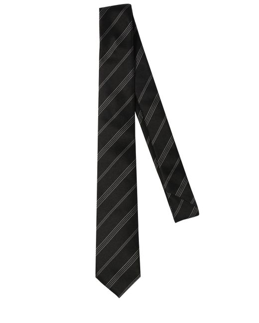 Saint Laurent Black 5cm Double Striped Silk Tie for men