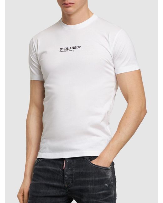 T-shirt in jersey di cotone con logo di DSquared² in White da Uomo