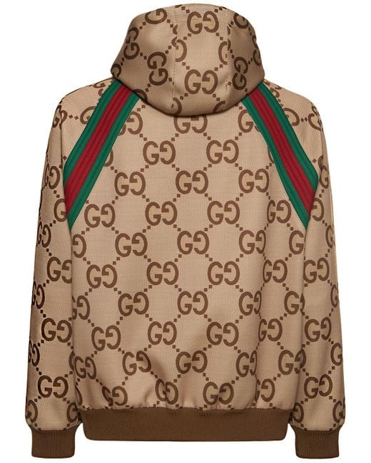Sweat zippé en tissu techn imprimé gg à capuche Gucci pour homme en coloris Brown