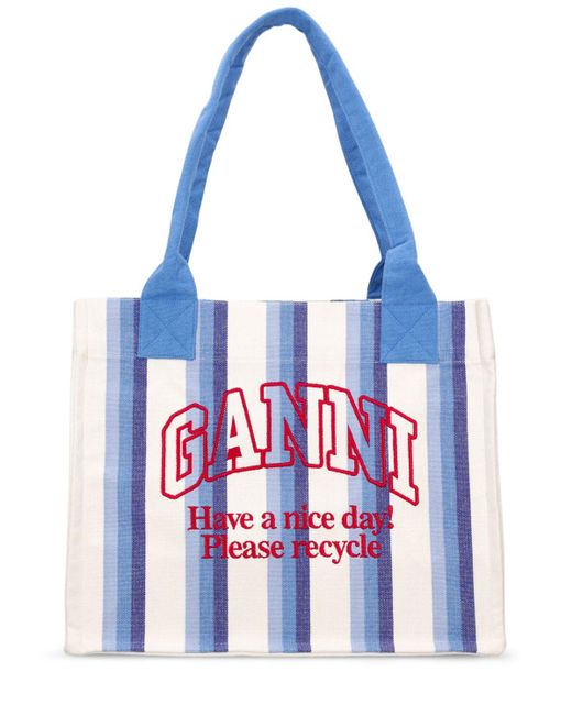 Ganni Red Large Easy Striped Cotton Tote Bag