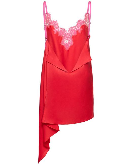 DSquared² Red Satin & Lace Mini Dress