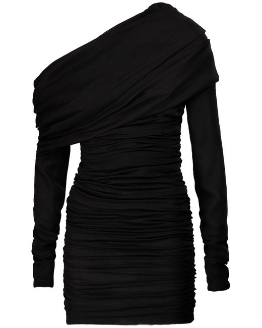 Saint Laurent Black One Shoulder Draped Silk Dress