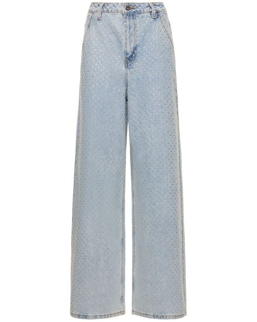 Jeans anchos de denim de algodón Self-Portrait de color Blue