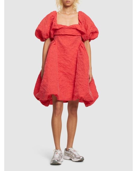 CECILIE BAHNSEN Red Sidra Cotton Blend Puff Sleeve Minidress