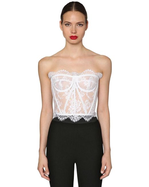 Dolce & Gabbana White Chantilly Lace Bustier Top