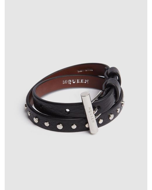 Alexander McQueen Brown Damen Leder- Und Messingarmreif „T-Bar“