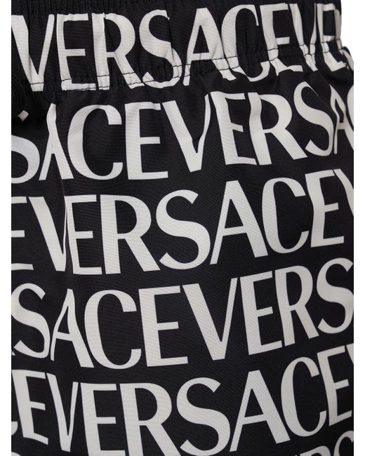 Versace Black Monogram Printed Nylon Swim Shorts for men