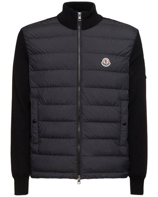 メンズ Moncler コットン&テック素材ジップカーディガンジャケット Black