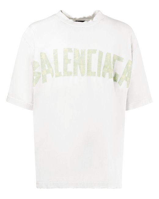 Balenciaga White Tape Type Vintage Cotton T-Shirt for men