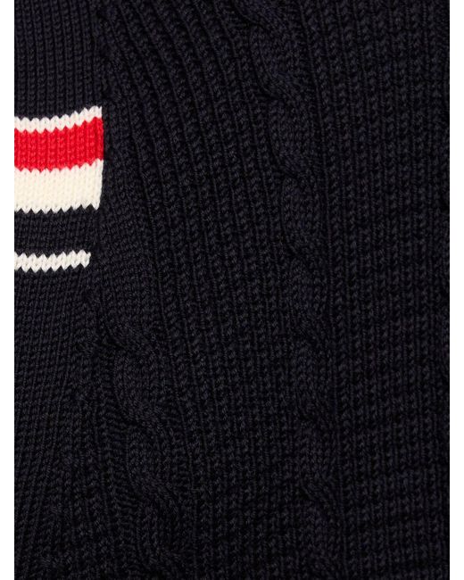 Thom Browne Blue Cable Knit Relaxed V Neck Cardigan for men