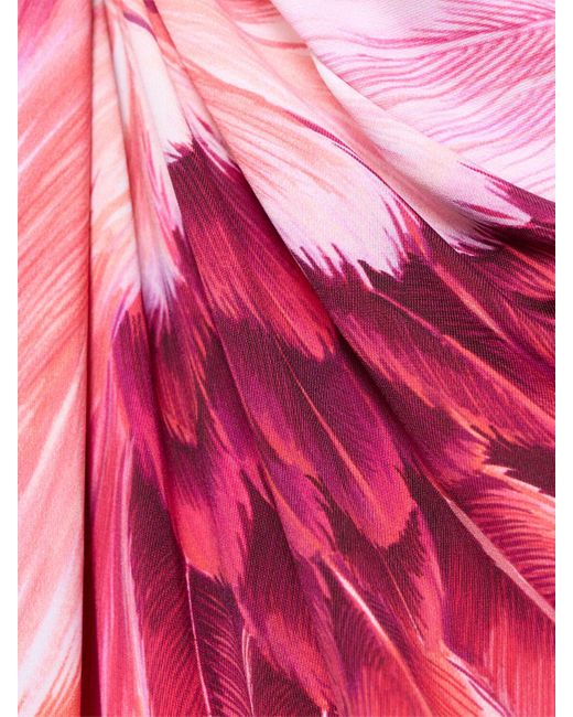 Roberto Cavalli Pink Printed Lycra Long Dress W/Knot