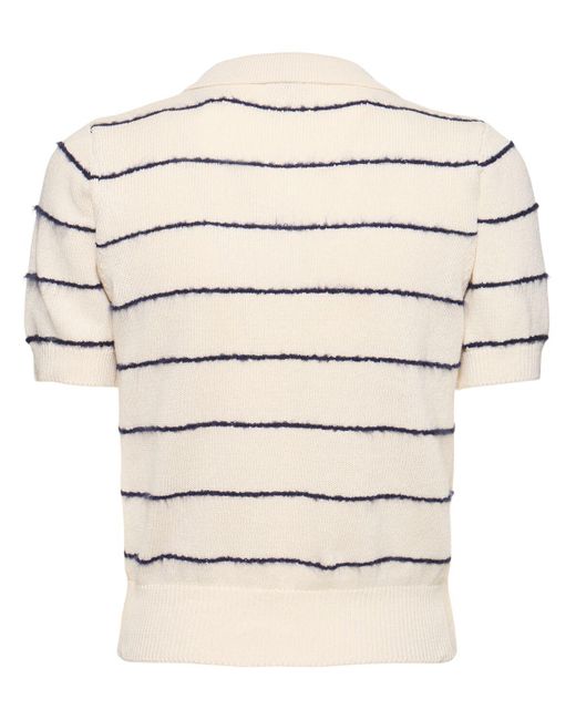 Aspesi Natural Striped Knit Short Sleeve Polo Top