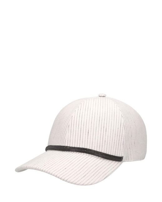 Cappello baseball in misto lino / decorazioni di Brunello Cucinelli in White