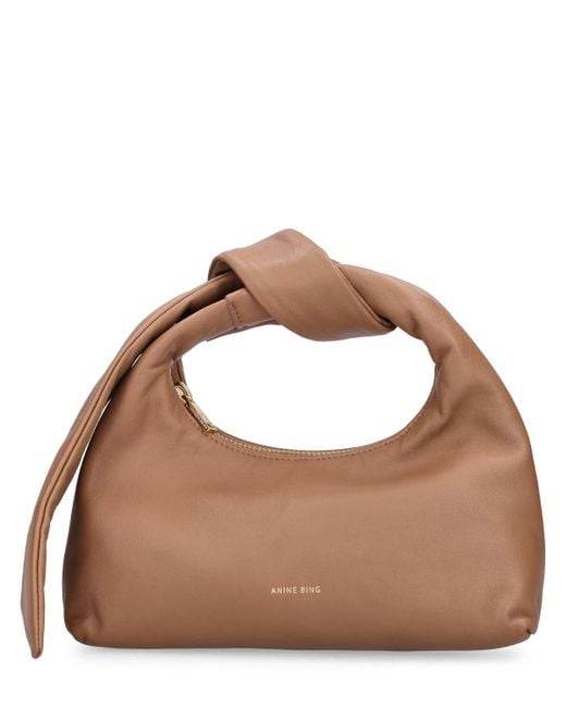Anine Bing Brown Mini Grace Leather Top Handle Bag
