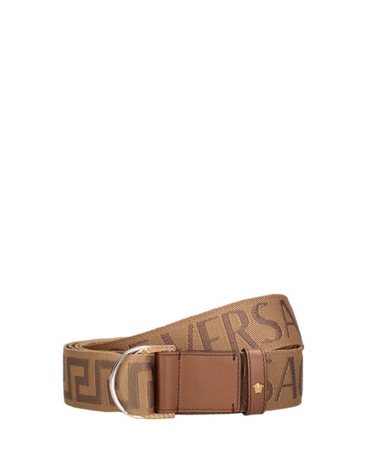 Versace Brown 4cm Logo Webbing & Leather Belt for men