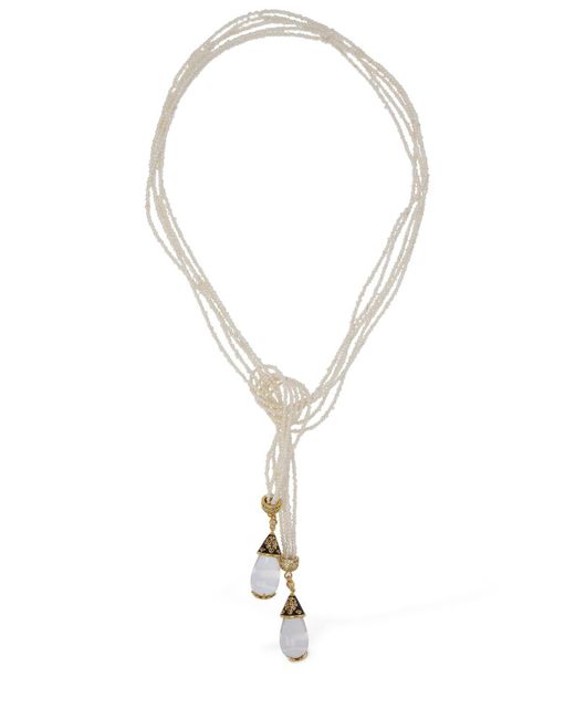 Zimmermann White Faux Pearl Rope Lariat Necklace